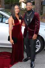 Burgundy Velvet Shawl Lapel Men's Prom Suits-Dbrbridal