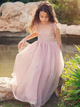 Cameo Brown Jewel Neck Ankle-Length A-Line Lace Formal Kids Pageant flower girl dresses-Dbrbridal