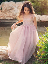 Cameo Brown Jewel Neck Ankle-Length A-Line Lace Formal Kids Pageant flower girl dresses-Dbrbridal