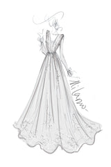 Casual Wedding Dress A-line Chic V-Neck Long Sleeves Lace Long Bridal Gowns-Dbrbridal