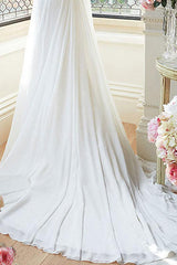 Casual Wedding Dress A-line Chic V-Neck Sleeveless Long Lace Bridal Gowns-Dbrbridal