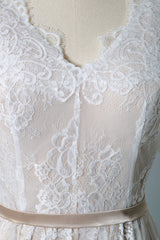 Casual Wedding Dress Chic V-Neck A-line Short Sleeve Deep V Sexy Backless Lace Bridal Gowns-Dbrbridal