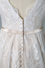 Casual Wedding Dress Chic V-Neck A-line Short Sleeve Deep V Sexy Backless Lace Bridal Gowns-Dbrbridal