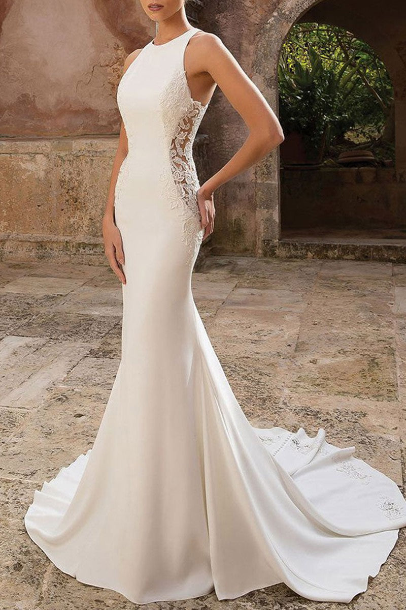 Casual Wedding Dress Lycra Spandex Jewel Neck Sleeveless Lace Mermaid Dbrbridal Casual Wedding Dress Lycra Spandex Jewel Neck Sleeveless Lace Mermaid Dbrbridal