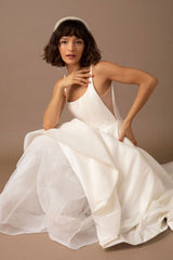 Casual Wedding Dress With Train Satin Fabric Strapless Sleeveless Pockets A-Line Bridal Gowns-Dbrbridal