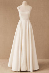 Casual Wedding Dress With Train Satin Fabric Strapless Sleeveless Pockets A-Line Bridal Gowns-Dbrbridal