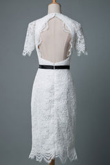 Casual Wedding Dresses Chic V-Neck Short Sleeves Column Knee Length Retro Bridal Gowns Exclusive-Dbrbridal