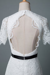 Casual Wedding Dresses Chic V-Neck Short Sleeves Column Knee Length Retro Bridal Gowns Exclusive-Dbrbridal