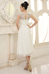 Casual Wedding Dresses Ivory Lace Chiffon Beach Wedding Dress With Beaded Exclusive-Dbrbridal