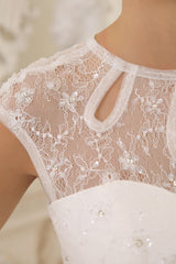 Casual Wedding Dresses Ivory Lace Chiffon Beach Wedding Dress With Beaded Exclusive-Dbrbridal