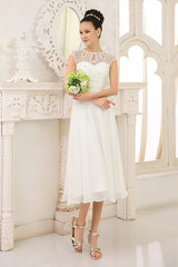Casual Wedding Dresses Ivory Lace Chiffon Beach Wedding Dress With Beaded Exclusive-Dbrbridal