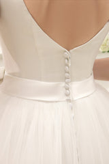 Casual Wedding Dresses Satin Square Neck Applique Short Bridal Dress With Beading Bow Sash Exclusive-Dbrbridal