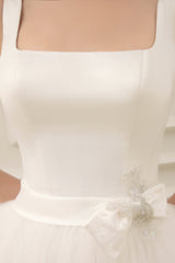 Casual Wedding Dresses Satin Square Neck Applique Short Bridal Dress With Beading Bow Sash Exclusive-Dbrbridal