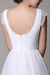 Casual Wedding Dresses Tulle Scoop Neck Knee Length Short Bridal Dress With Lace Cap Sleeves-Dbrbridal