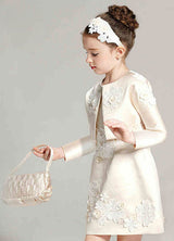 Champagne A-line Flower Applique Beaded Short flower girl dress With Jacket-Dbrbridal