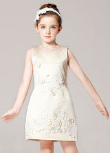 Champagne A-line Flower Applique Beaded Short flower girl dress With Jacket-Dbrbridal