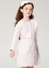 Champagne A-line Flower Applique Beaded Short flower girl dress With Jacket-Dbrbridal