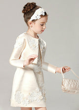 Champagne A-line Flower Applique Beaded Short flower girl dress With Jacket-Dbrbridal