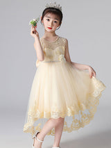 Champagne Color Jewel Neck Sleeveless Beaded Kids Social Party Dresses-Dbrbridal