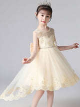 Champagne Color Jewel Neck Sleeveless Beaded Kids Social Party Dresses-Dbrbridal