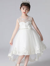 Champagne Color Jewel Neck Sleeveless Beaded Kids Social Party Dresses-Dbrbridal