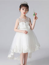 Champagne Color Jewel Neck Sleeveless Beaded Kids Social Party Dresses-Dbrbridal