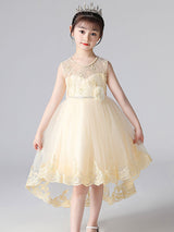 Champagne Color Jewel Neck Sleeveless Beaded Kids Social Party Dresses-Dbrbridal