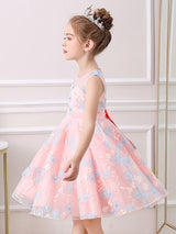 Champagne Color Jewel Neck Sleeveless Bows Kids Social Party Dresses-Dbrbridal