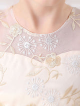 Champagne Color Jewel Neck Sleeveless Bows Kids Social Party Dresses-Dbrbridal