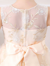 Champagne Color Jewel Neck Sleeveless Bows Kids Social Party Dresses-Dbrbridal