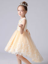 Champagne Color Jewel Neck Sleeveless Flowers Kids Party Dresses Princess Dress-Dbrbridal