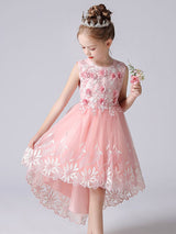 Champagne Color Jewel Neck Sleeveless Flowers Kids Party Dresses Princess Dress-Dbrbridal