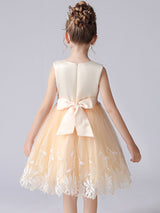 Champagne Color Jewel Neck Sleeveless Short Princess Lace Flowers Formal Kids Pageant flower girl dresses-Dbrbridal