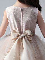 Champagne Color Jewel Neck Tulle Sleeveless Ankle-Length Princess Dress Formal Kids Pageant flower girl dresses-Dbrbridal