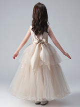 Champagne Color Jewel Neck Tulle Sleeveless Ankle-Length Princess Dress Formal Kids Pageant flower girl dresses-Dbrbridal