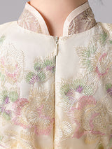 Champagne Designed Neckline Short Sleeves Bows Short Kids Party Dresses-Dbrbridal