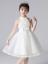 Champagne Designed Neckline Sleeveless Polyester Cotton Tulle Embroidered Formal Kids Pageant flower girl dresses-Dbrbridal