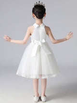 Champagne Designed Neckline Sleeveless Polyester Cotton Tulle Embroidered Formal Kids Pageant flower girl dresses-Dbrbridal
