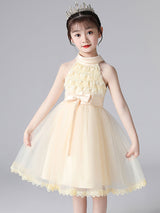 Champagne Designed Neckline Sleeveless Polyester Cotton Tulle Embroidered Formal Kids Pageant flower girl dresses-Dbrbridal