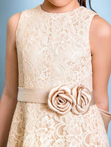 Champagne Golden Jewel Neck Sleeveless A-line Lace Kids Party Dresses-Dbrbridal