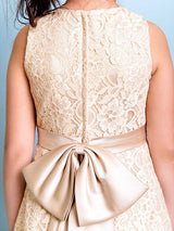 Champagne Golden Jewel Neck Sleeveless A-line Lace Kids Party Dresses-Dbrbridal