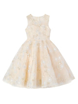 Champagne Jewel Neck Short Sleeves Embroidered Formal Kids Pageant flower girl dresses-Dbrbridal