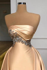 Champagne Overskirt Prom Dress Long With Crystals Strapless-Dbrbridal