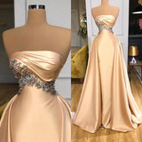 Champagne Overskirt Prom Dress Long With Crystals Strapless-Dbrbridal