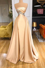 Champagne Overskirt Prom Dress Long With Crystals Strapless-Dbrbridal