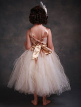 Champagne Princess Lace Straps Flower Sash Tulle Tea Length Toddler'S Tutu Dress-Dbrbridal