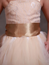 Champagne Princess Lace Straps Flower Sash Tulle Tea Length Toddler'S Tutu Dress-Dbrbridal