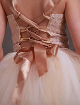 Champagne Princess Lace Straps Flower Sash Tulle Tea Length Toddler'S Tutu Dress-Dbrbridal
