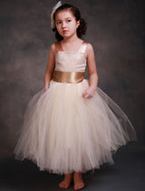 Champagne Princess Lace Straps Flower Sash Tulle Tea Length Toddler'S Tutu Dress-Dbrbridal
