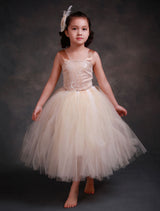 Champagne Princess Lace Straps Flower Sash Tulle Tea Length Toddler'S Tutu Dress-Dbrbridal
